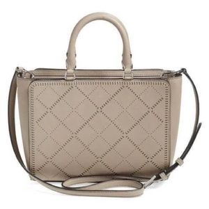 Tory Burch Robinson Crosshatch Large Zip Tote - French Grey/New Ivory EUC